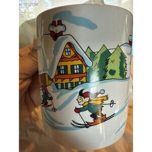 Christmas Coffee Mug Cup Elves Snowman Winter Skiing Collectible Edition